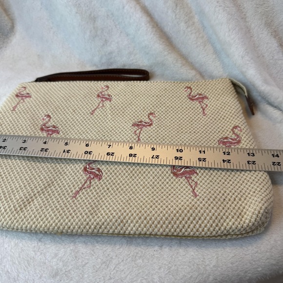 Tommy Bahama Wristlet Clutch Womens Beige Flamingo Embroidered Linen Zip Top - Picture 9 of 10